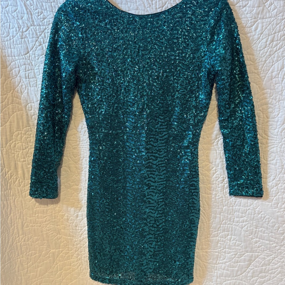 H&M Sequin Bodycon Dress Blue and Green Long Sleeve